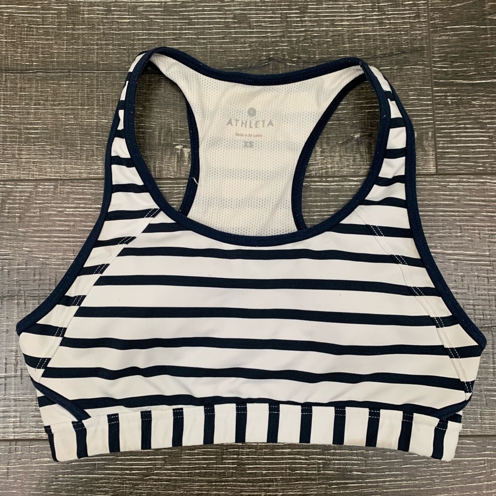 Athleta women’s navy striped sports bra